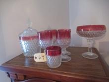 7 PCS. CRANBERRY GLASS