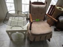 CHAIR, MAGAZINE RACK AND STOOL