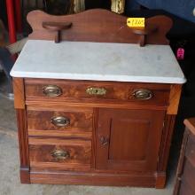 MARBLE TOP BURL WALNUT WASH STAND