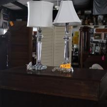 PAIR OF GLASS LAMPS  25 T