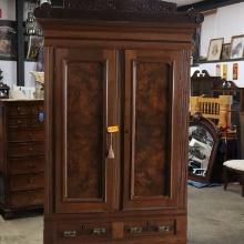 NICE AND CLEAN BURL WALNUT ARMOIRE - ASSEMLES IN SECTIONS