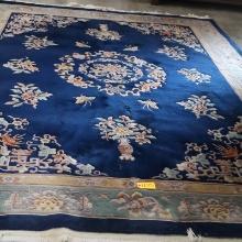 NICE AND CLEAN BLUE WOOL AREA RUG  9 X 13