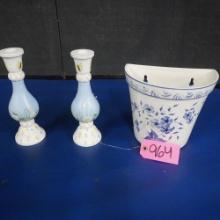 WALL HANGER AND PR OF CANDLE STICKS