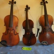 3 VIOLINS- NEED REPAIR- TWO ARE STRADIVARIUS