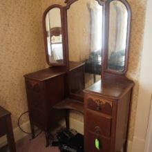 DECO LOWBOY DRESSER W/ TRIPLE FOLDING MIRROR