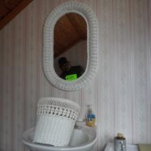 WICKER MIRROR AND TRASH CAN