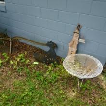METAL TABLE, PUSH PLOW, TRACTOR SIGN