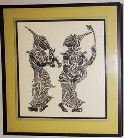 Pair of Framed Indonesian Ramanyana Brass Rubbing Prints (LPO)