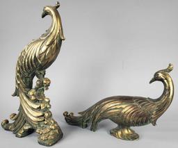 Pair of Pheasant Figurines & Small Decorative Brass Fan w/Stand