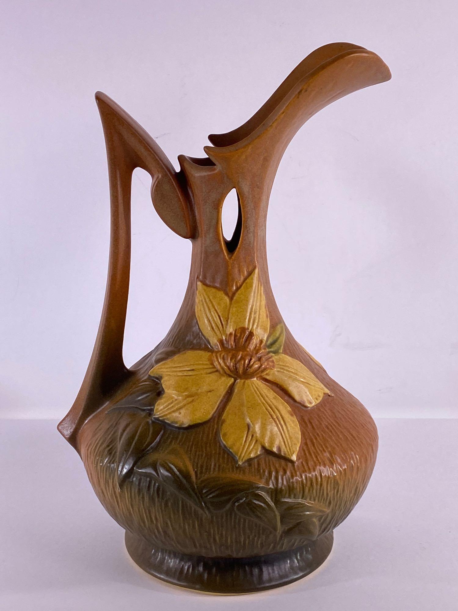 Roseville Pottery Clematis Autumn Brown Ewer Pitcher 17-10