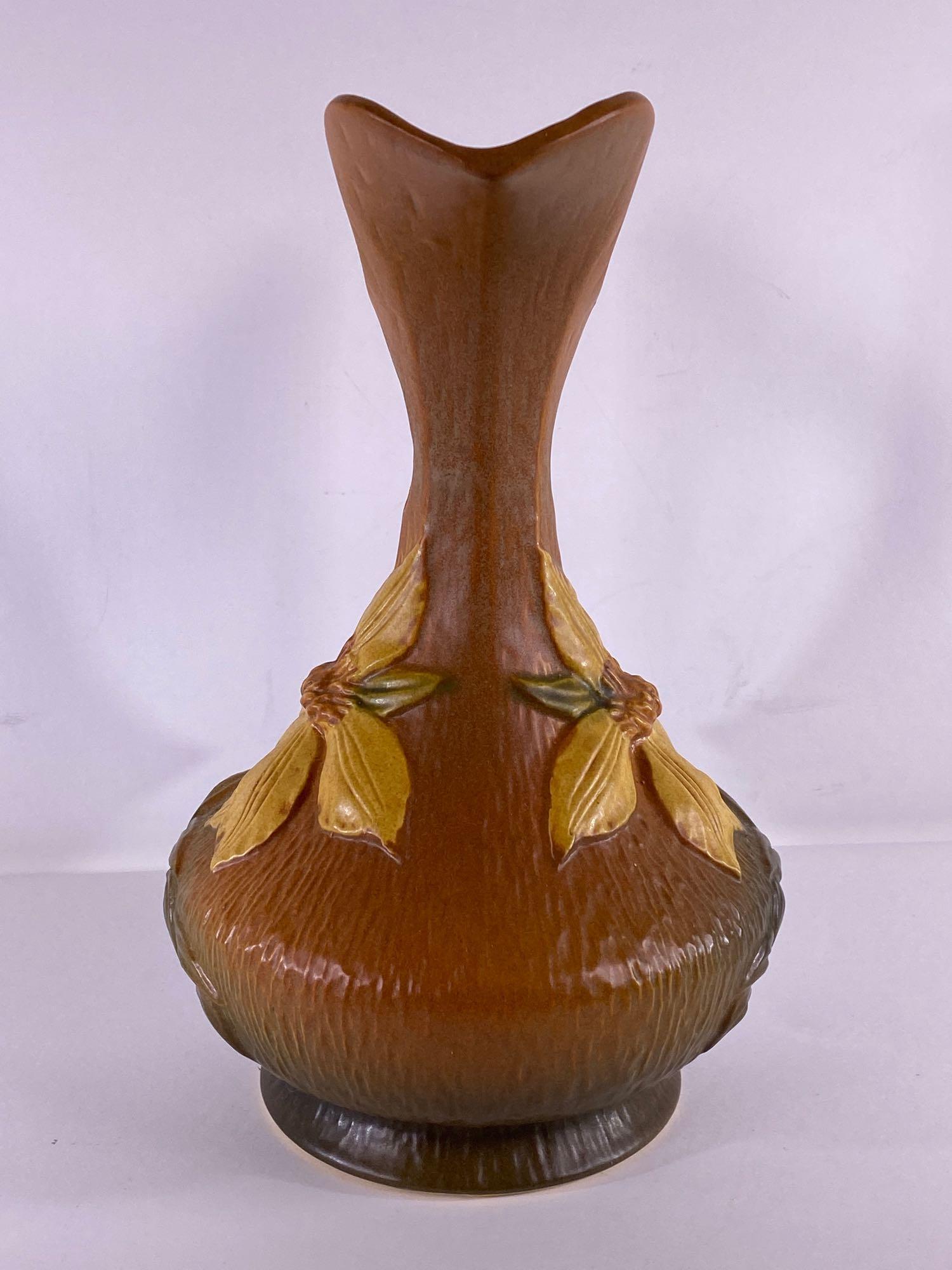 Roseville Pottery Clematis Autumn Brown Ewer Pitcher 17-10