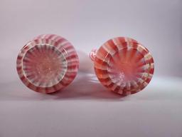 (2) Peppermint Striped Cased Art Glass Vases