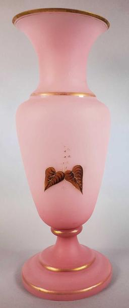 Pink Frosted Vase with Gold Trim