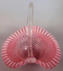 Fenton Hobnail Cranberry Opalescent Handled Basket