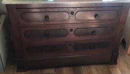 Marble-top 3-Drawer Chest with Burled Wood Detailing and Original Pulls (LPO)