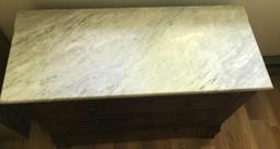 Marble-top 3-Drawer Chest with Burled Wood Detailing and Original Pulls (LPO)