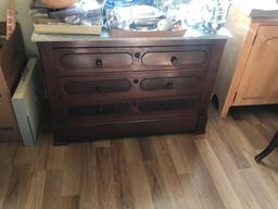 Marble-top 3-Drawer Chest with Burled Wood Detailing and Original Pulls (LPO)