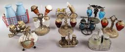 (12) Pair of Salt & Pepper Shakers Metalic Holder Themed