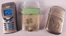 (3) Vintage Flint Lighters: Nokia Phone, 4-leaf Clover & Camel