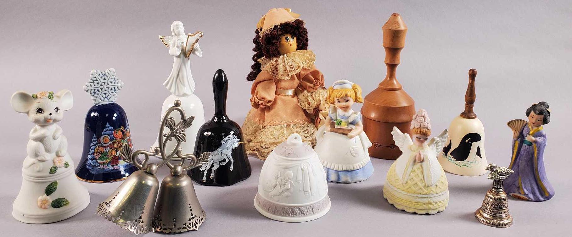 (13) Assorted Figural, Ceramic, Wood & Textile Collector Bells