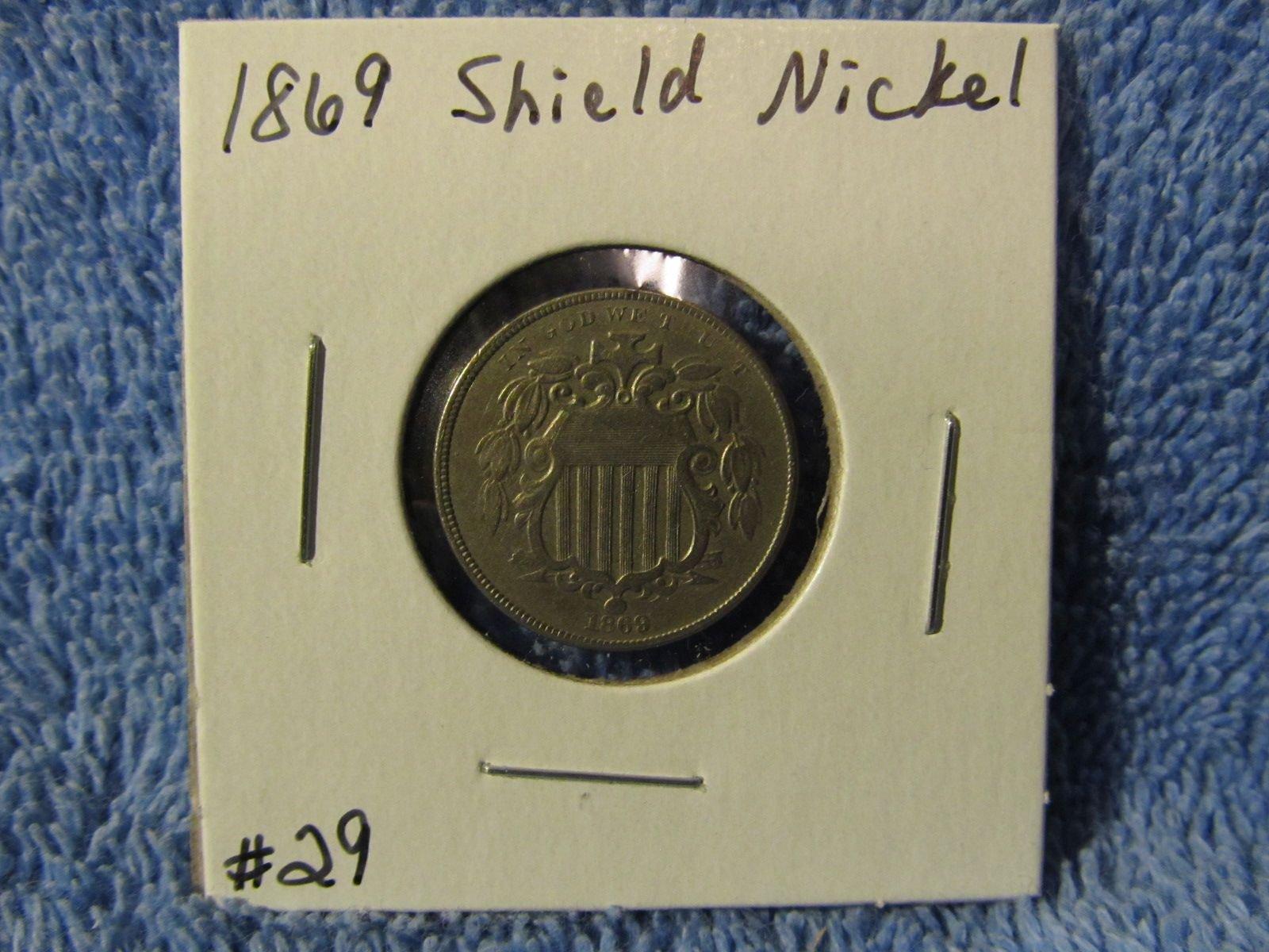 1869 SHIELD NICKEL VF