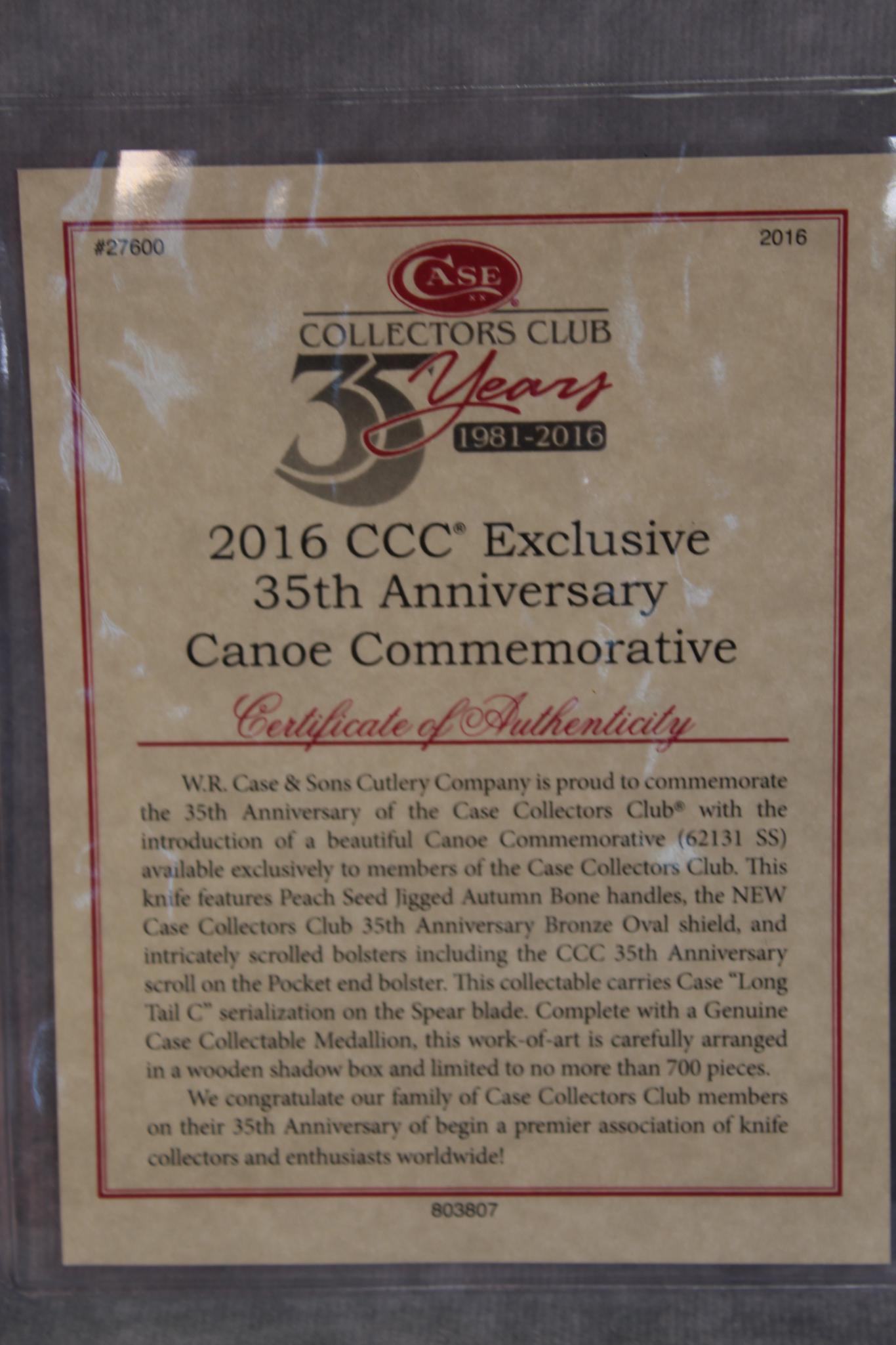 2016 Case Collector's Club 25th Anniversary Canoe Commemorative