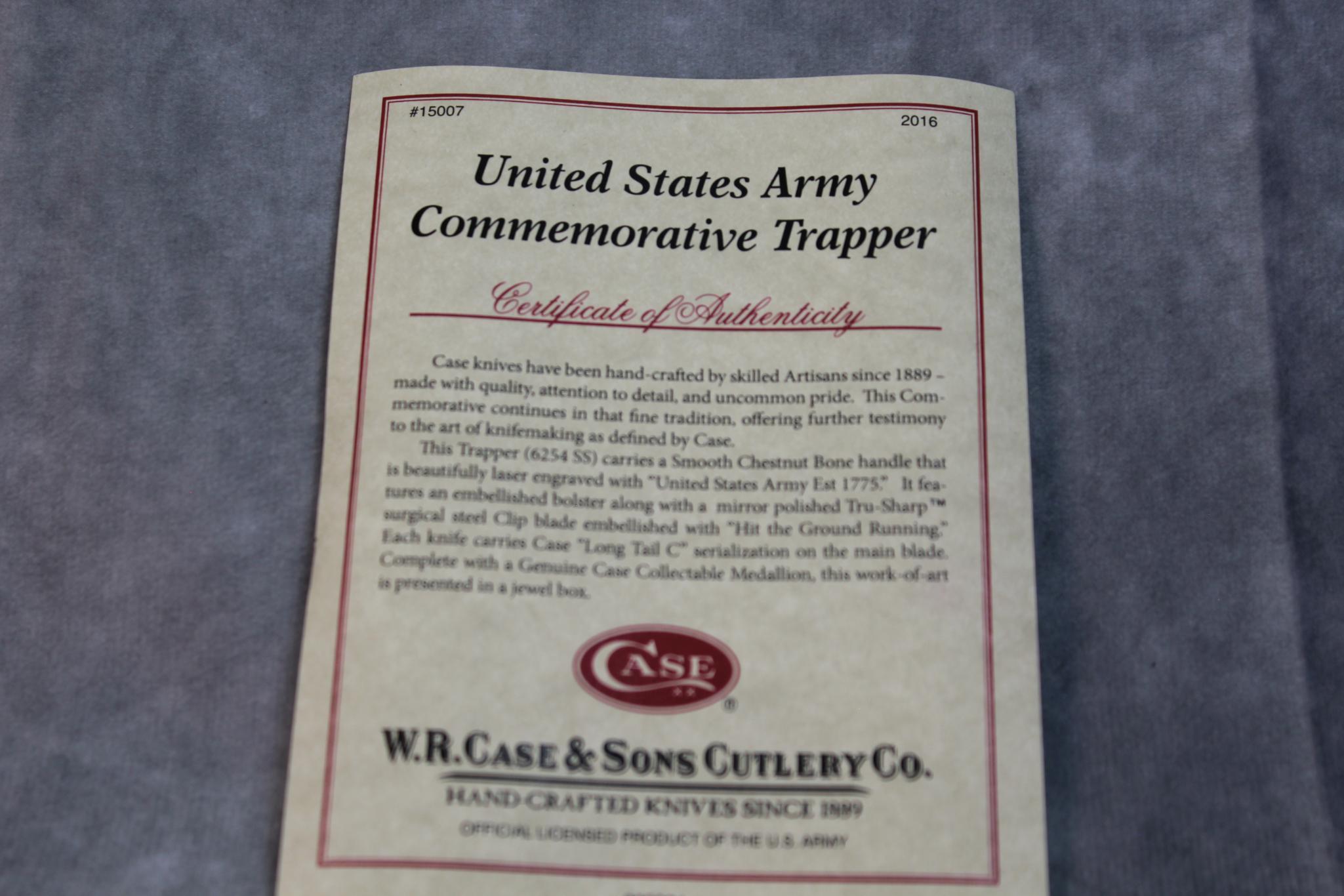 2016 Case XX US Army Commemorative Trapper with Blade Etch