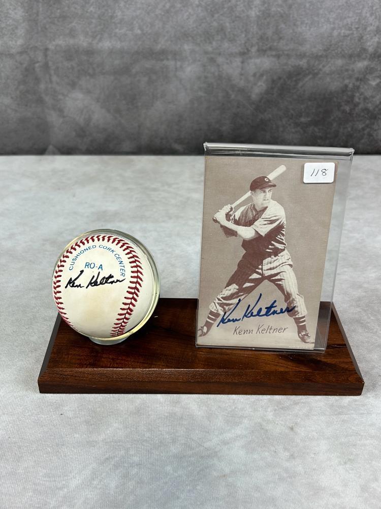 Kenn Keltner Signed American League Baseball and Exhibit Card