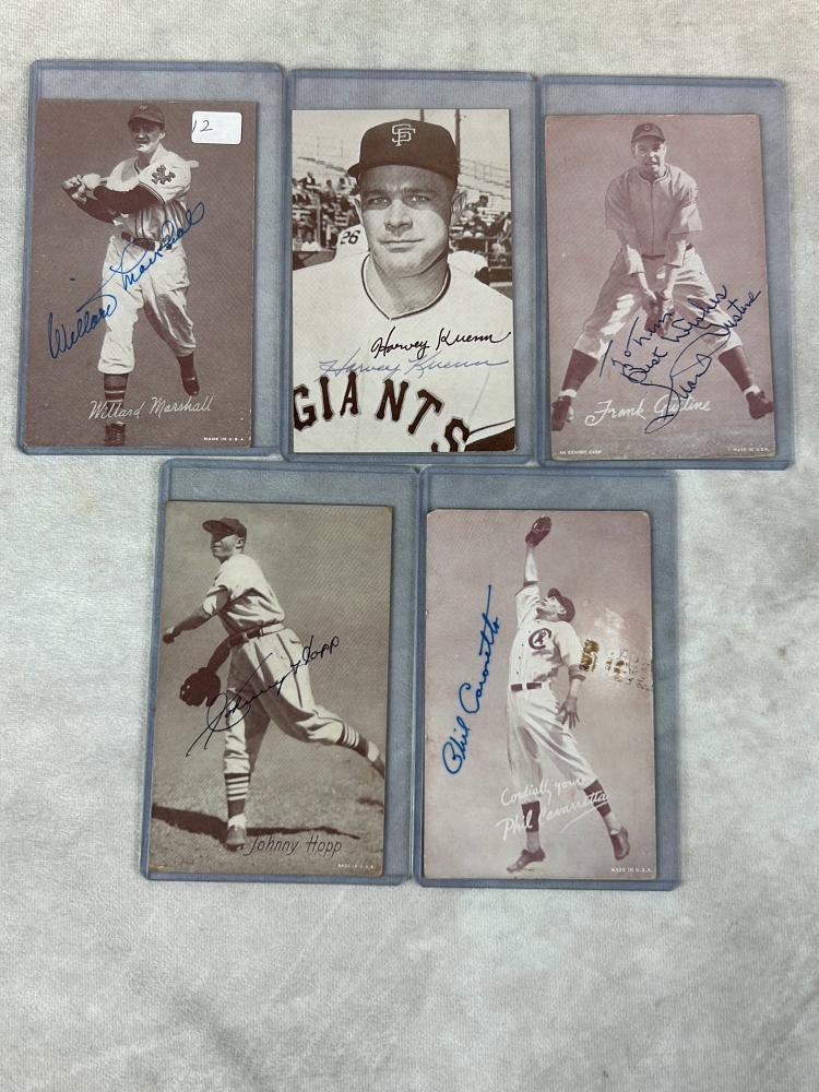 (5) Signed Exhibit Cards - Marshall, Kuenn, Gustline, Cavarretta, and Hopp