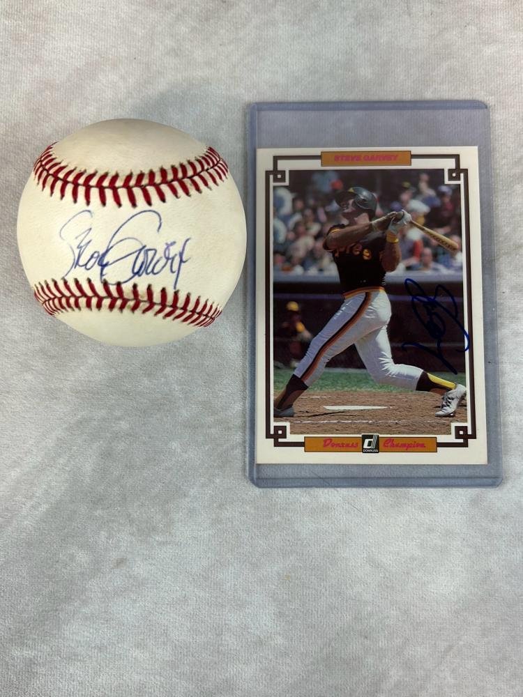 Steve Garvey Signed National League Baseball and Donruss Champion Signed Card