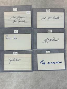 (6) Signed 3 x 5 Index Cards - Newcombe, Roe, Barrett, McDaniel, McMillen, Dobson