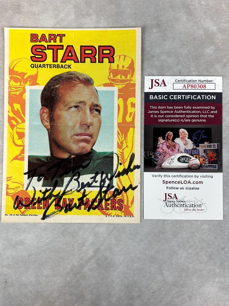 Bart Starr Signed Football Pin-Up- JSA