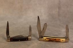 2 CASE KNIVES 1977 MINI STOCKMAN 63033 AND 1999 ANTIQUE BONE STAG 3 BLADE V53037