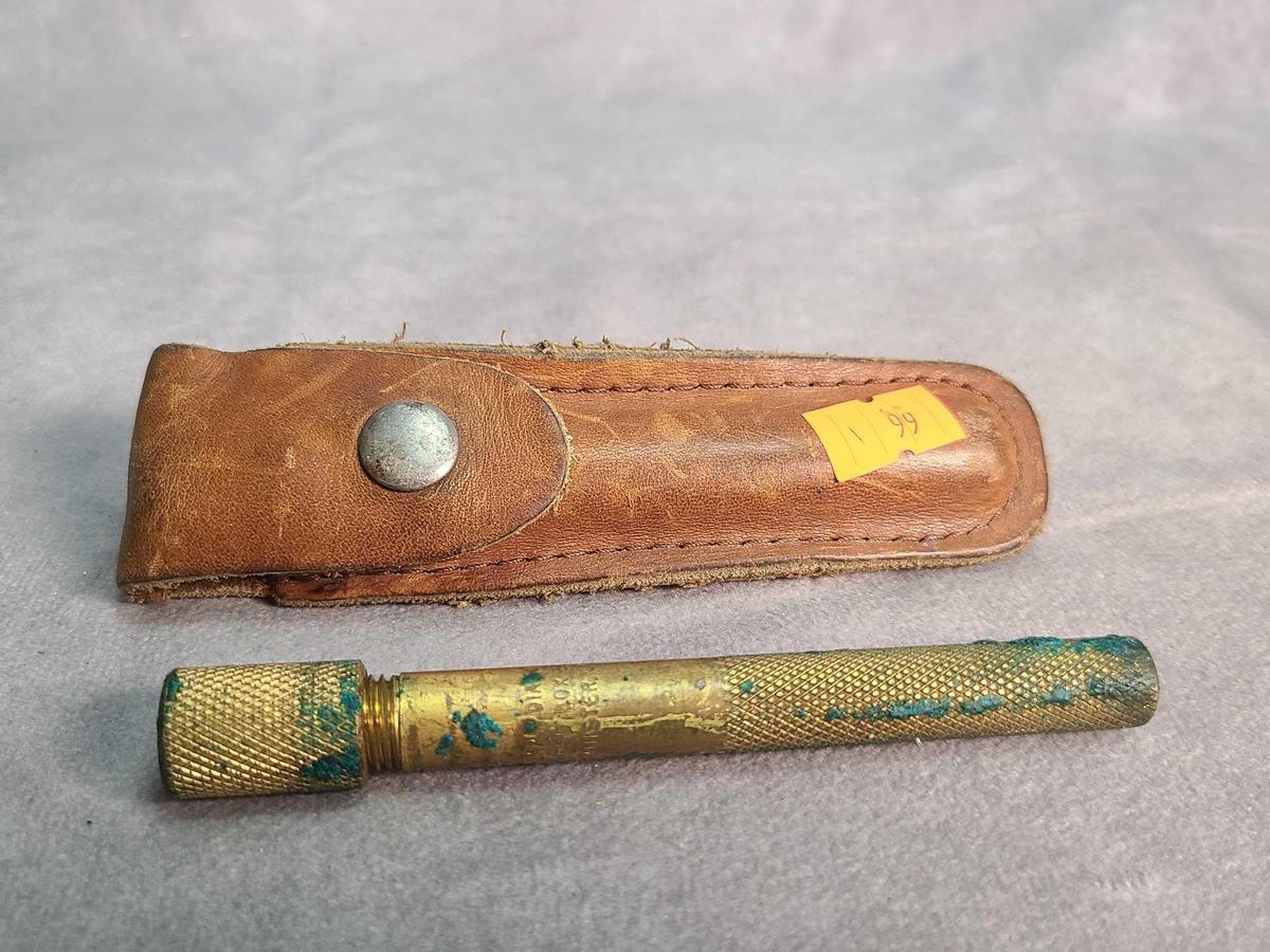 DIAMOND SHARPENING ROD WITH BRASS OLDER AND LEATHER SHEATH