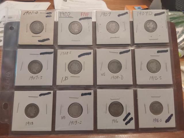 LOT OF 12 BARBER DIMES