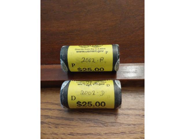 ROLLS OF 2002P AND 2002D SACAGAWEA DOLLARS IN BANK ROLLS BU