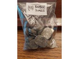 LOT OF 93 BARBER DIMES