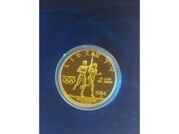 1984D U.S. OLYMPIC $10. GOLD COMMEMORATIVE IN HOLDER PF