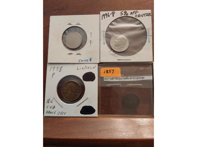 LOT OF MOSTLY ERROR COINS INCLUDING 1857 SEATED HALF DIME