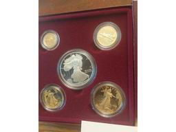 1995 U.S. EAGLES 5-COIN SET IN HOLDER GOLD AND SILVER