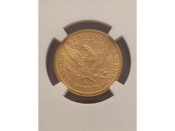 1886S $5. LIBERTY HEAD GOLD NGC MS62