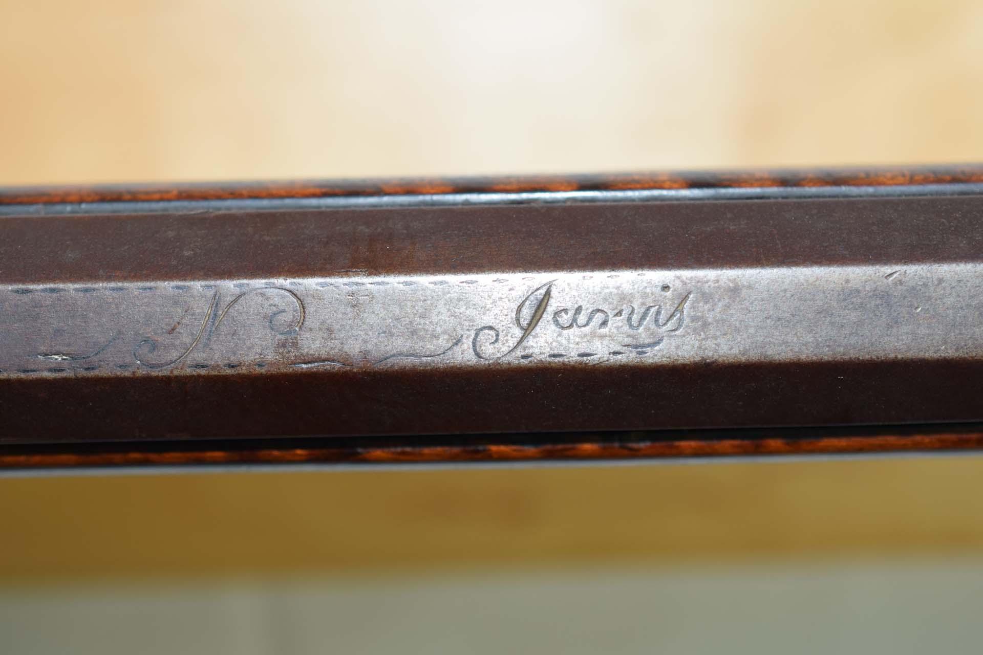 Nathan Jarvis  Full stock percussiuon muzzleloader  Cal Aprox. .38  36”/.95” Oct. Barrel  Harrison C