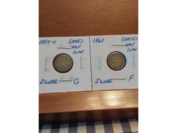 1859O,60 SEATED HALF DIMES G-F
