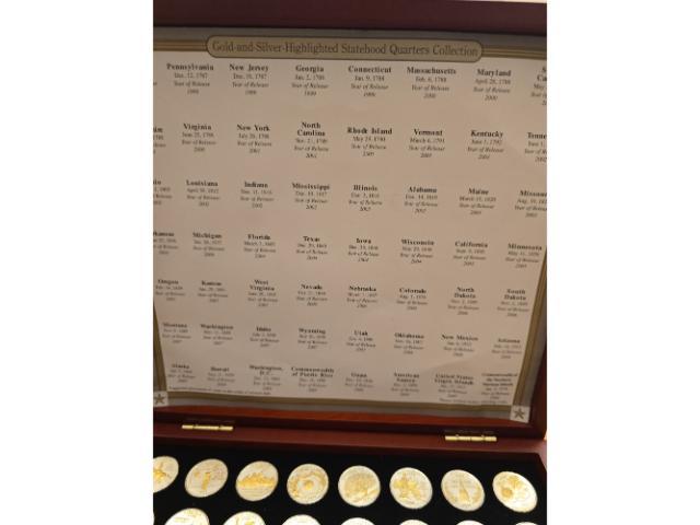 GOLD AND SILVER HIGHLIGHTED STATE QUARTERS SET IN HOLDER
