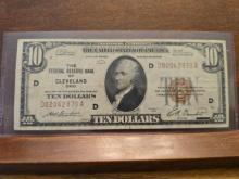 1929 $10. NATIONAL CURRENCY NOTE CLEVELAND, OH. SERIAL # D02042879A