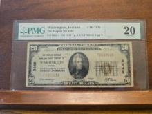 1929 $20. NATIONAL CURRENCY NOTE WASHINGTON, IN. SERIAL # F000351A PMG VF20