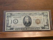 1934A $20. HAWAII WWII EMERGENCY NOTE SERIAL # L78442725A NICE SCARCE