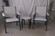 2 Poly Chairs and End Table