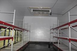 12 Door Freezer. Comes with pallet wide door, 8 sections pallet rack, 2 Bohn 4 fan coils.  36x20x20'