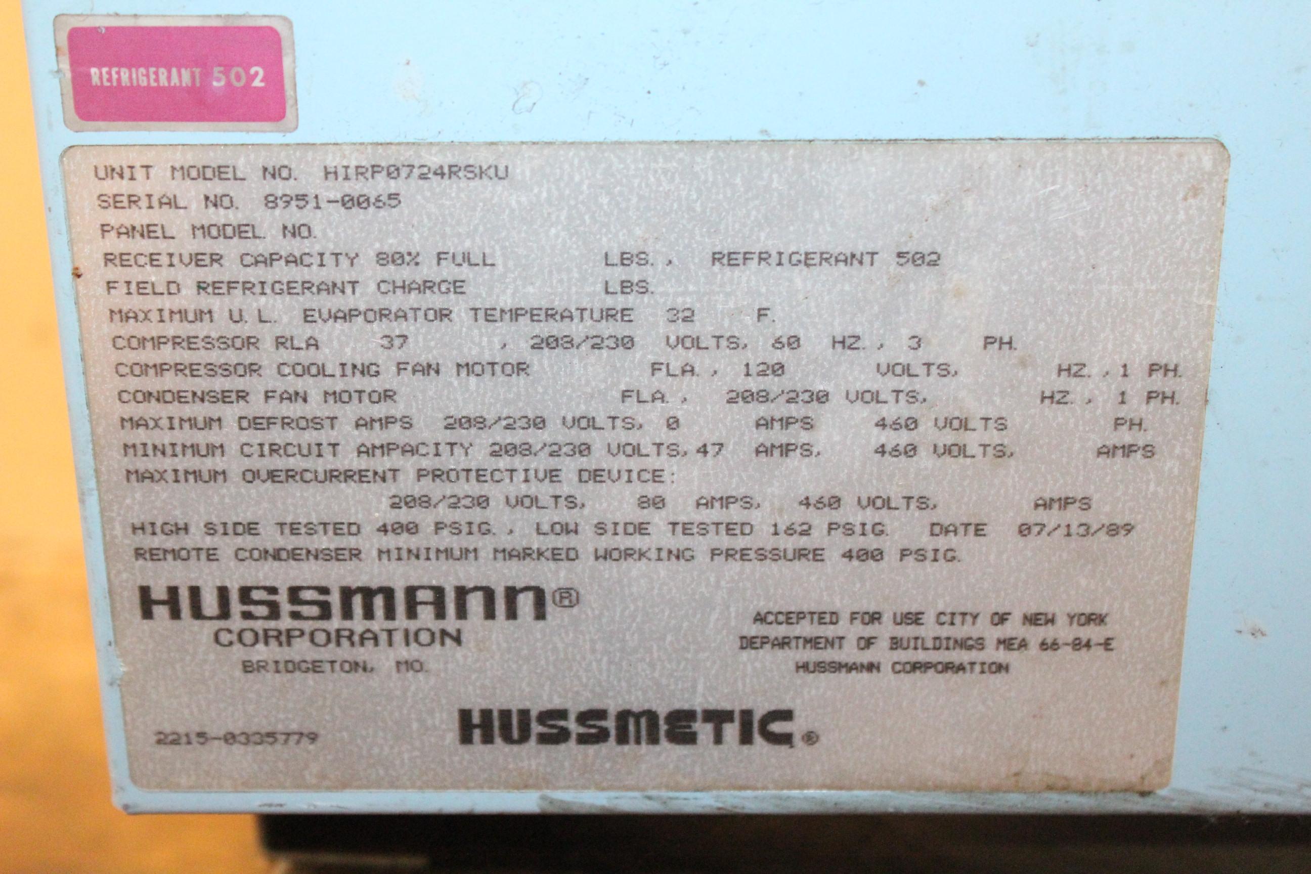Hussmann Compressor Unit W/ Copeland Med Temp